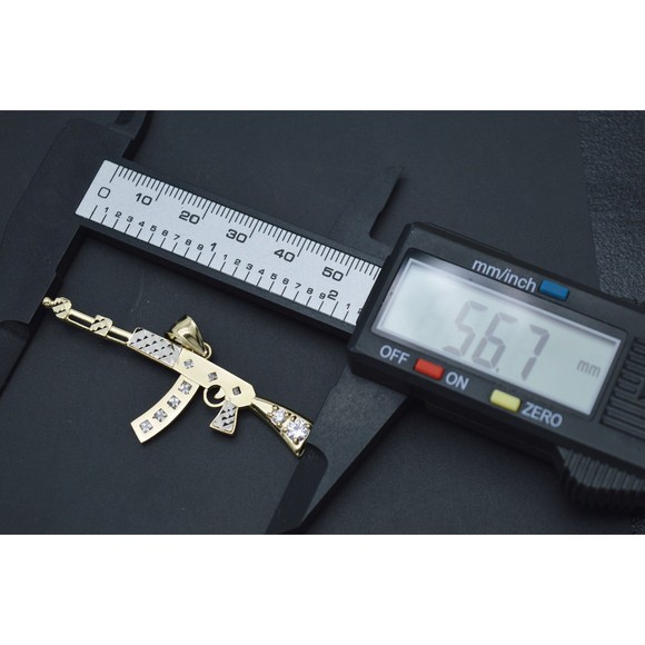 Real 10K Solid Yellow Gold 56.7mm Shiny Machine Gun Rifle Pendant 3.4gr - Picture 5 of 6